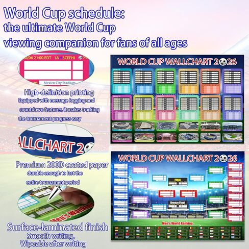 ملصق جدول كأس العالم قطعتين من Zeptrix 2026 والجولة النهائية لمجموعة 48 فريق، ملصق عملي مطوي وقلم، ديكورات بضائع وإكسسوارات كأس العالم لكرة القدم، هدايا لمحبي كرة القدم in Saudi Arabia