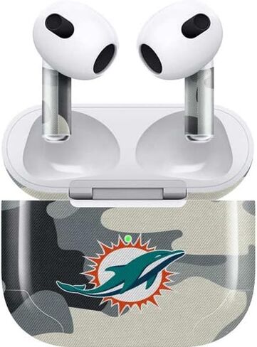 غلاف صوتي من Skinit متوافق مع Apple AirPods (الجيل الثالث، 2021) - تصميم مموه مرخص رسميًا من NFL Miami Dolphins in Saudi Arabia