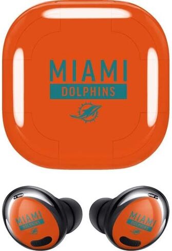 ملصق صوتي من Skinit متوافق مع Samsung Galaxy Buds Pro - تصميم سلسلة الأداء NFL Miami Dolphins Orange المرخص رسميًا in Saudi Arabia
