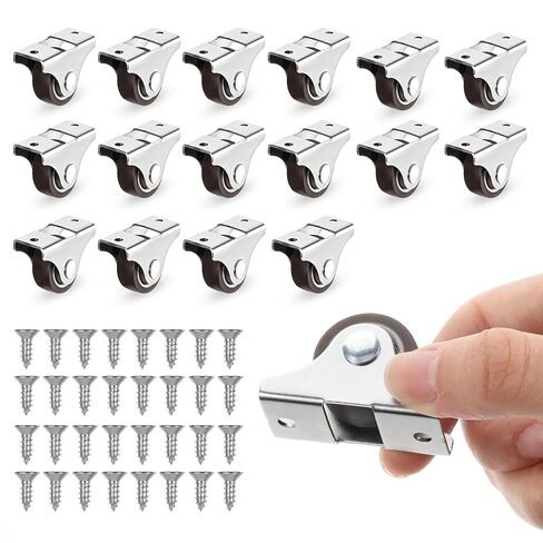 16Pack 1 Inch Mini Rigid Caster Wheels, Low Profile Non-Swivel Fixed Casters with Iron Top Plate & TPR Wheels for Furniture, Trundle Bed, Drawers, Cabinets - Total Load 424 Lbs in Saudi Arabia