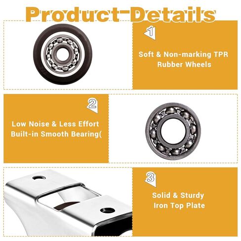 16Pack 1 Inch Mini Rigid Caster Wheels, Low Profile Non-Swivel Fixed Casters with Iron Top Plate & TPR Wheels for Furniture, Trundle Bed, Drawers, Cabinets - Total Load 424 Lbs in Saudi Arabia