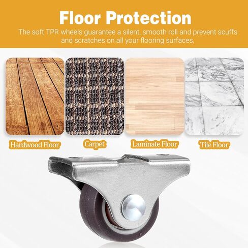 16Pack 1 Inch Mini Rigid Caster Wheels, Low Profile Non-Swivel Fixed Casters with Iron Top Plate & TPR Wheels for Furniture, Trundle Bed, Drawers, Cabinets - Total Load 424 Lbs in Saudi Arabia