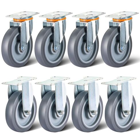 8 Pcs 5 Inch Caster Wheels Replacement Kit Heavy Duty TPR Rubber Silent Casters Includes 4 Swivel & 4 Rigid 5" Casters, Utility Cart Caster for DIY Transporting Trolley in Saudi Arabia