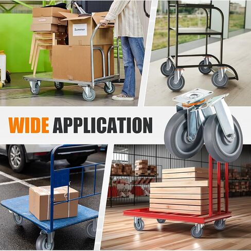 8 Pcs 5 Inch Caster Wheels Replacement Kit Heavy Duty TPR Rubber Silent Casters Includes 4 Swivel & 4 Rigid 5" Casters, Utility Cart Caster for DIY Transporting Trolley in Saudi Arabia