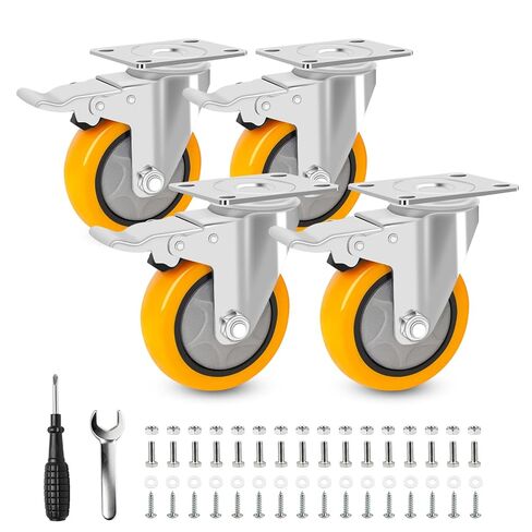 عجلات عجلات مقاس 4 بوصات، مجموعة مكونة من 4 عجلات مع نظام دوار وقفل - شديدة التحمل بوزن 220 رطلًا لكل منها لعربات البستنة وعربات المستودعات ومقاعد عمل المرآب ومقاعد النجارة in Kuwait