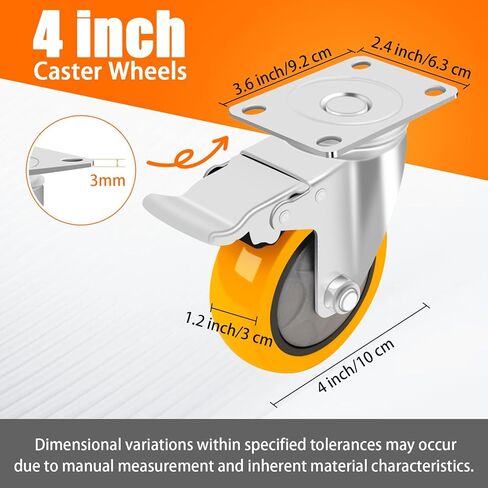 عجلات عجلات مقاس 4 بوصات، مجموعة مكونة من 4 عجلات مع نظام دوار وقفل - شديدة التحمل بوزن 220 رطلًا لكل منها لعربات البستنة وعربات المستودعات ومقاعد عمل المرآب ومقاعد النجارة in Kuwait