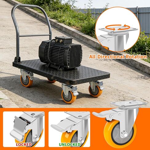 عجلات عجلات مقاس 4 بوصات، مجموعة مكونة من 4 عجلات مع نظام دوار وقفل - شديدة التحمل بوزن 220 رطلًا لكل منها لعربات البستنة وعربات المستودعات ومقاعد عمل المرآب ومقاعد النجارة in Kuwait