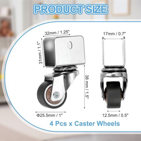 PATIKIL 1 Inch Caster Wheels, 4 Pcs Swivel Casters with 0.7" U Bracket Opening 55 Lb Capacity Per Caster for Furniture Office Chairs Carts and Cabinets, Brown in Saudi Arabia