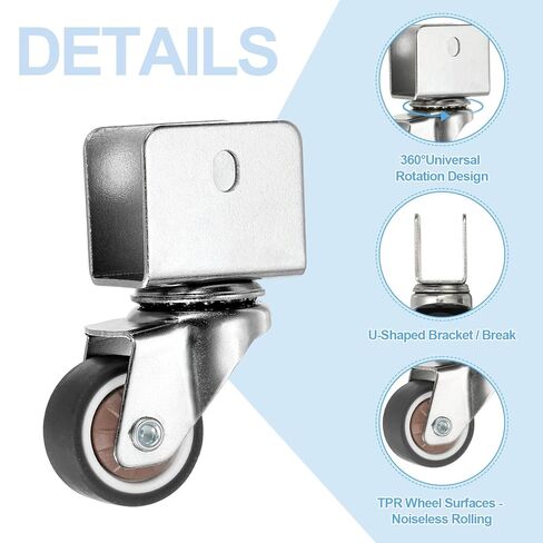 PATIKIL 1 Inch Caster Wheels, 4 Pcs Swivel Casters with 0.7" U Bracket Opening 55 Lb Capacity Per Caster for Furniture Office Chairs Carts and Cabinets, Brown in Saudi Arabia