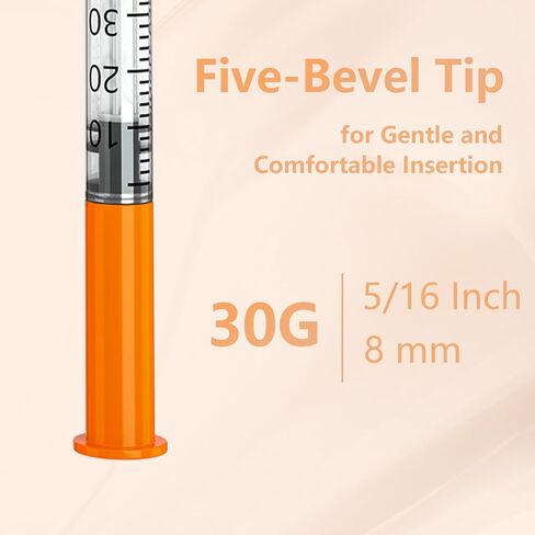 1 ml/cc Syringe 30G 5/16" (8mm) U-100, Individual Package Pack of 100 in Saudi Arabia