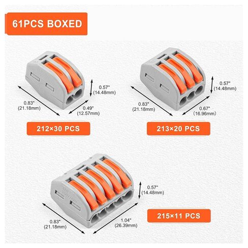 Universal Compact Wiring Splicing Conector 61PCS Quick Wiring Terminal Block Set 2/3/5Pin Orange Lever Compact Copper Conductor Push-in Electrical Cable Connector Kit in Saudi Arabia