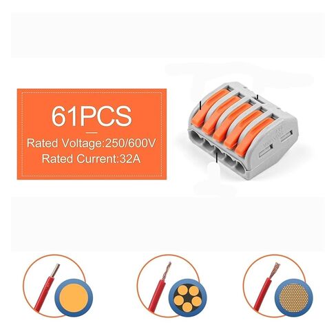 Universal Compact Wiring Splicing Conector 61PCS Quick Wiring Terminal Block Set 2/3/5Pin Orange Lever Compact Copper Conductor Push-in Electrical Cable Connector Kit in Saudi Arabia