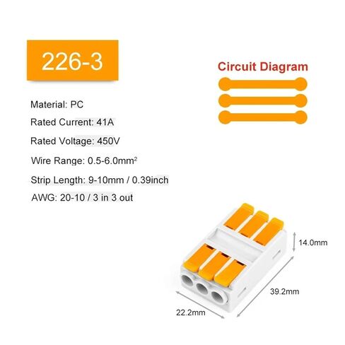 Universal Compact Wiring Splicing Conector 5PCS Universal Wire Cable Connector Compact Push-in Butt Wiring Terminal Block 2/3/4/5/6 Pin(226-3) in Saudi Arabia