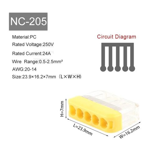 Universal Compact Wiring Splicing Conector 25PCS Quick Wiring Connectors 2/3/4/5/6/8 Pin Hard Wire Straight Insertion Compact Push-in Type Conductor Terminal Block(NC-205) in Saudi Arabia