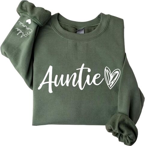 Custom Auntie Sweatshirt for Women, Personalized Heart Design Pullover, for Aunt on Mother’s Day, Cozy Aunt Crewneck, Stylish Sweater, Christmas in Saudi Arabia