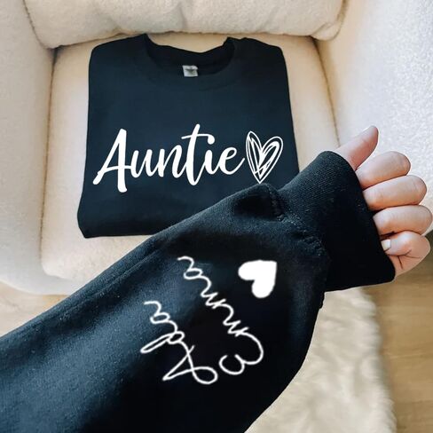 Custom Auntie Sweatshirt for Women, Personalized Heart Design Pullover, for Aunt on Mother’s Day, Cozy Aunt Crewneck, Stylish Sweater, Christmas in Saudi Arabia