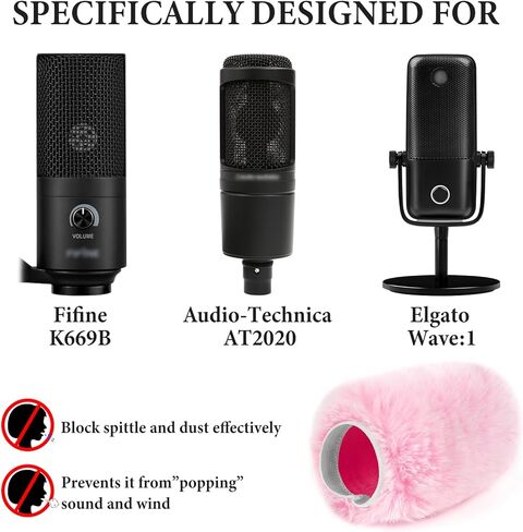 Geekria for Creators واقي رياح فروي لميكروفونات بقطر 1.5 بوصة (38 مم)، وغطاء للرياح لميكروفون DeadCat، وغطاء أمامي زغبي متوافق مع Fifine A6 (وردي / عبوتين) in Kuwait