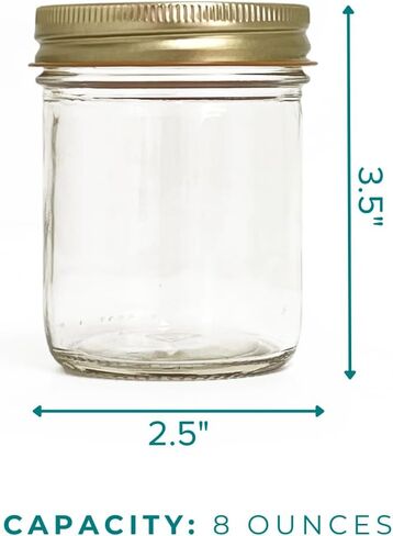 Glass 8 Fl Oz Classic Mason Jar with Metal Lid 6pk - Perfect for Candle Making in Kuwait