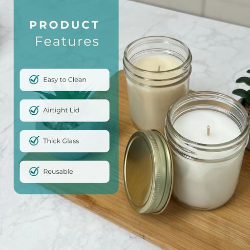 Glass 8 Fl Oz Classic Mason Jar with Metal Lid 6pk - Perfect for Candle Making in Kuwait