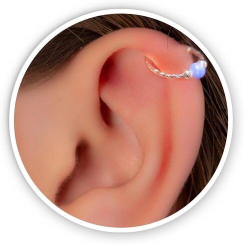 Opal Helix Ring Hoop 20G - حلق غضروف فضي عيار 925 مطروق مع أوبال وردي - مجوهرات ثقب مضادة للحساسية in Kuwait