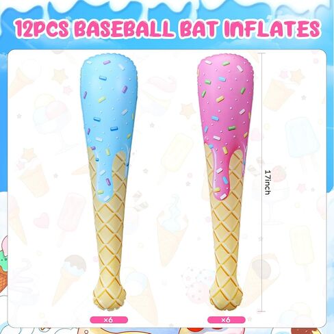 12 Pcs Inflatable Ice Cream Drip Baseball Bats, 17 Inch Blow up Inflates Bat for Sports Beach Birthday Baseball Party Favors in Saudi Arabia