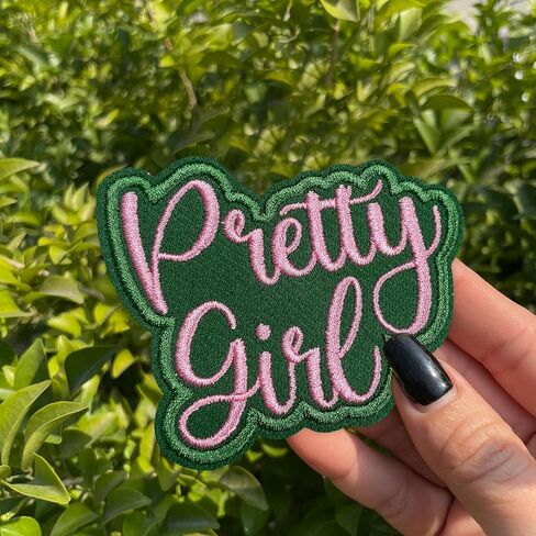 Pretty Girl Patch 3 بوصات هدايا وردية وخضراء فتاة التعبير عن الذات والحديد الأنثوي على/خياطة على بقع النسيج التطريز لقبعات الشاحن in Kuwait