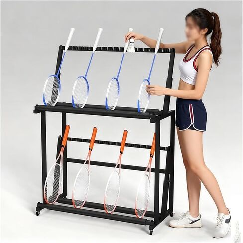 عربة مضرب كرة الريشة ذات العجلات الكبيرة جدًا، حامل تخزين جيتار بارتفاع قابل للتعديل مع إسفنجة ناعمة، منظم متعدد الوظائف للمعدات الرياضية والآلات الموسيقية in Kuwait