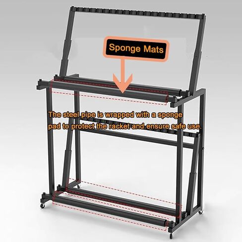 عربة مضرب كرة الريشة ذات العجلات الكبيرة جدًا، حامل تخزين جيتار بارتفاع قابل للتعديل مع إسفنجة ناعمة، منظم متعدد الوظائف للمعدات الرياضية والآلات الموسيقية in Kuwait