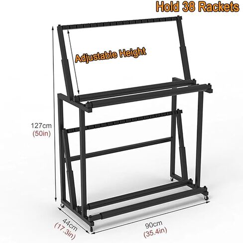 عربة مضرب كرة الريشة ذات العجلات الكبيرة جدًا، حامل تخزين جيتار بارتفاع قابل للتعديل مع إسفنجة ناعمة، منظم متعدد الوظائف للمعدات الرياضية والآلات الموسيقية in Kuwait