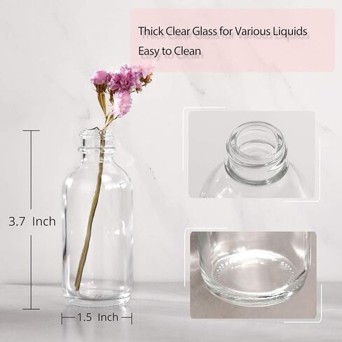 12 Pack 2oz (60ml) Boston Round Clear Glass Bottles – Leak-Resistant Airtight Caps, 3 Stainless Funnels, Protective Grid Packaging, Mini Personal Care & Beauty Travel Bottle in Saudi Arabia
