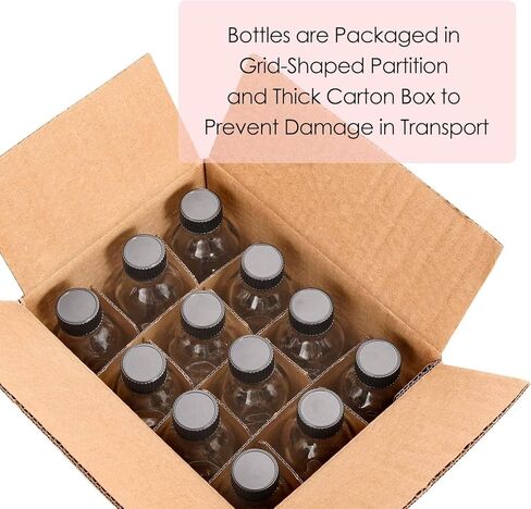 12 Pack 2oz (60ml) Boston Round Clear Glass Bottles – Leak-Resistant Airtight Caps, 3 Stainless Funnels, Protective Grid Packaging, Mini Personal Care & Beauty Travel Bottle in Saudi Arabia