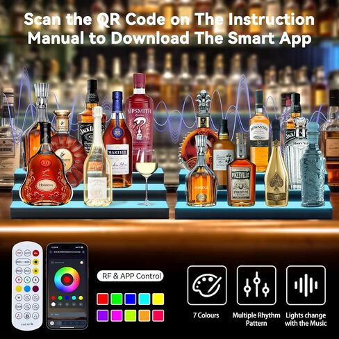 2 Pack Lighted Liquor Bottle Display Shelf – 16" 3-Tier LED Acrylic Bar Shelf with Remote & App Control, 10 Colors, Music Sync & 24H Timer, USB Powered for Home Bar & Party in Saudi Arabia