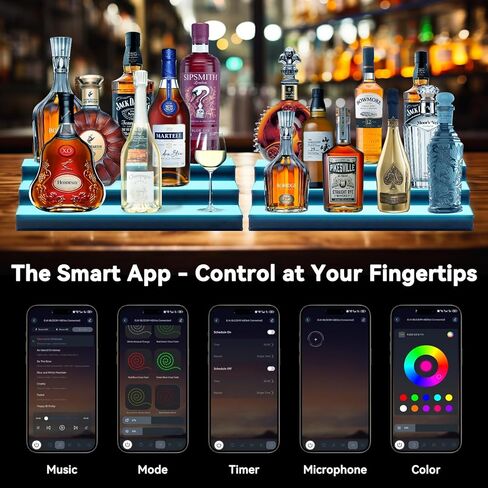 2 Pack Lighted Liquor Bottle Display Shelf – 16" 3-Tier LED Acrylic Bar Shelf with Remote & App Control, 10 Colors, Music Sync & 24H Timer, USB Powered for Home Bar & Party in Saudi Arabia