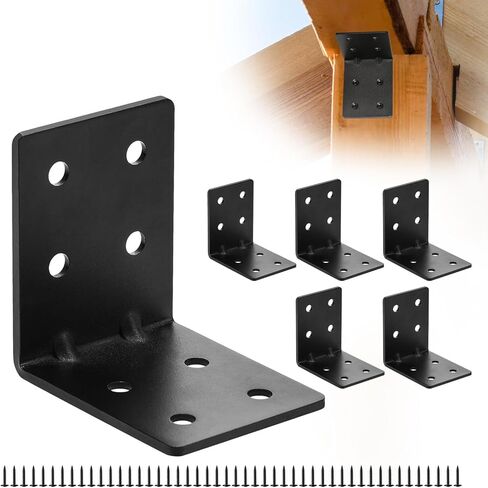 6 Pack Heavy Duty L Bracket Corner Brace 4x4x3IN, Thick Carbon Steel with Black Powder Coating, 8-Hole Universal Connector for Furniture/Shelf/Construction DIY Installation in Saudi Arabia