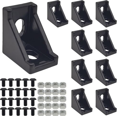 10Set Black 2020 Series Aluminum Extrusion Profile Connector, 20mm x 28mm x 28mm L-Shaped Corner Brackets with 40Pcs M5 T Slot Nut and Hex Bolt for 6mm 20S Aluminum Profile Rail Accessories in Saudi Arabia