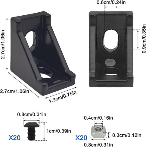 10Set Black 2020 Series Aluminum Extrusion Profile Connector, 20mm x 28mm x 28mm L-Shaped Corner Brackets with 40Pcs M5 T Slot Nut and Hex Bolt for 6mm 20S Aluminum Profile Rail Accessories in Saudi Arabia