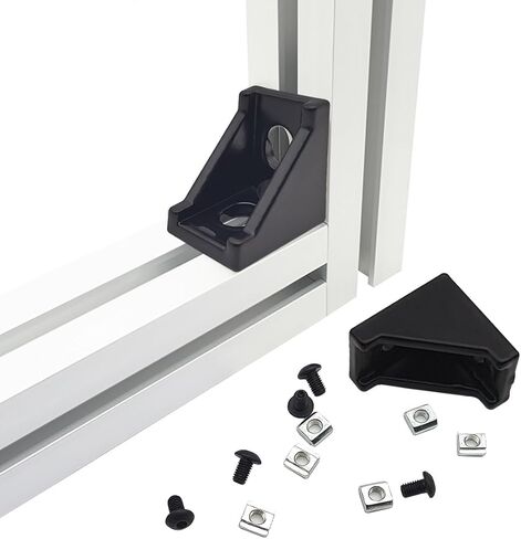 10Set Black 2020 Series Aluminum Extrusion Profile Connector, 20mm x 28mm x 28mm L-Shaped Corner Brackets with 40Pcs M5 T Slot Nut and Hex Bolt for 6mm 20S Aluminum Profile Rail Accessories in Saudi Arabia