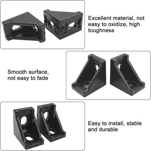 10Set Black 2020 Series Aluminum Extrusion Profile Connector, 20mm x 28mm x 28mm L-Shaped Corner Brackets with 40Pcs M5 T Slot Nut and Hex Bolt for 6mm 20S Aluminum Profile Rail Accessories in Saudi Arabia