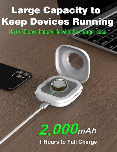 حافظة شحن لاسلكية لشاحن Oura Ring 4، محطة شحن محمولة للسفر بقدرة 2000 مللي أمبير في الساعة تناسب جميع أحجام Ring Gen 4، عمر بطارية إضافي يصل إلى 30 يومًا (قاعدة الشحن الرسمية غير متضمنة) in Kuwait