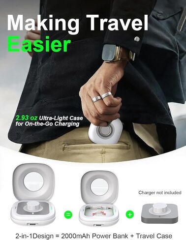 حافظة شحن لاسلكية لشاحن Oura Ring 4، محطة شحن محمولة للسفر بقدرة 2000 مللي أمبير في الساعة تناسب جميع أحجام Ring Gen 4، عمر بطارية إضافي يصل إلى 30 يومًا (قاعدة الشحن الرسمية غير متضمنة) in Kuwait