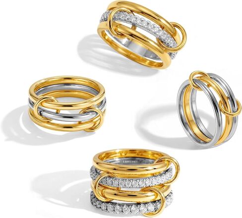 4 Pack Interlocked Stackable Rings for Women - 14K Gold Plated Statement 4 Mixed Metals Multi Ring Stack - Cubic Zirconia Two-Toned Connected Bands Stacking Jewelry in Saudi Arabia