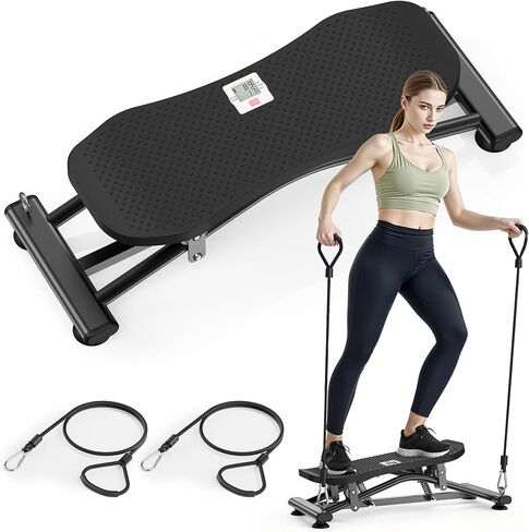 لوح توازن RYGEO مع أشرطة مقاومة، خطوة هزازة متعددة الاستخدامات، لوح تمايل يتميز بشاشة LCD، مدرب تزلج عالي السعة 330 رطلاً لتمرين الجسم بالكامل في المنزل in Kuwait