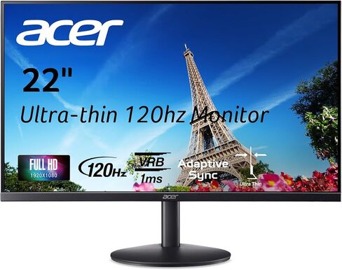 Acer 23.8 "مراقبة مكتب المنزل المهني | Full HD (1920 x 1080) | Ultra-Shin | Zero-Frame | ما يصل إلى 100 هرتز تحديث | 4ms (G إلى G) | Tilt | Hdmi & Vga Ports | in Kuwait