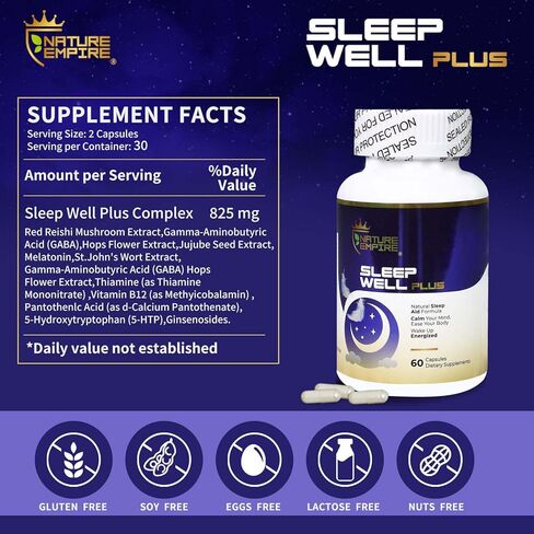 Fast Acting Sleep Aid 12 in1 Supplement for Adults with Meatonin,Reishi Mushroom,Ginsenosides,Extract of St.John's Wort ,Jujube Seed,Hops Flower,Non-Habit Formula for Relaxation, 60 Capsules in Saudi Arabia