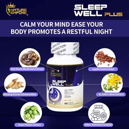 Fast Acting Sleep Aid 12 in1 Supplement for Adults with Meatonin,Reishi Mushroom,Ginsenosides,Extract of St.John's Wort ,Jujube Seed,Hops Flower,Non-Habit Formula for Relaxation, 60 Capsules in Saudi Arabia