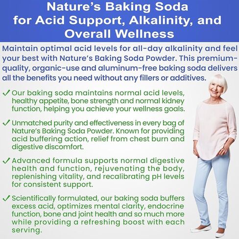 Organic Use Aluminum Free Baking Soda Bulk Supplement Powder in Mason Jar with Lid & Spoon - Food Grade & Organic Use Baking Soda for pH Balance, Kidney Health, Antacid & Detox Support - 16oz in Kuwait