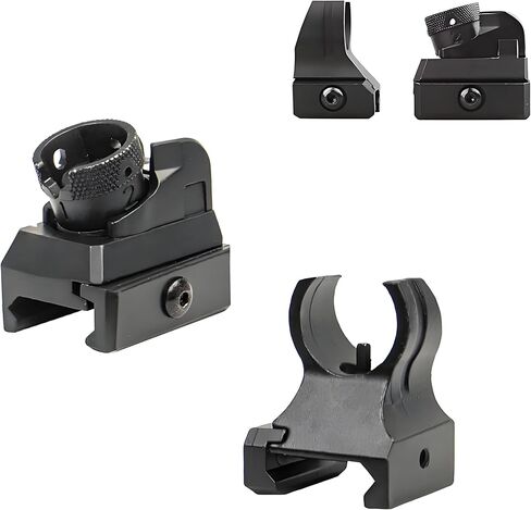 Low Iron Steel Front & Rear Sight Set Combo，Premium Optics Rapid Transition Backup Sights，Tactical Full Metal Style-Rotate Adjustable Diopter Flip-Up Fix Scopes，Fits for 20mm Picatinny Rail Mounting in Saudi Arabia