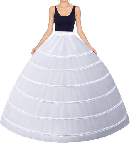 Women's Crinoline Petticoat 6 Hoop Skirt Long Underskirt Full A-Line Slip for Under Bridal Wedding Dress Ball Gown to Make Dress Puffy in Kuwait