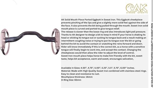 AK Solid Ported Blue Sweet Iron Eggbutt Bit – Solid Mouthpiece Horse Bit for Improved Salivation & Soft Contact | AKRS-102646 in Kuwait