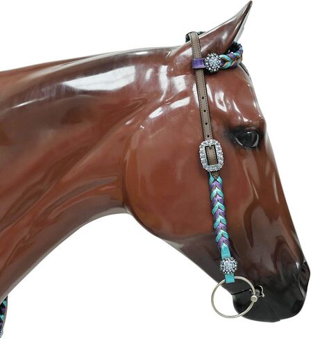 مجموعة من الجلد الغربي وطوق للصدر مع ضفائر ملتوية معدنية أرجوانية وزرقاء مخضرة، حجر الراين بيري كونكو، جلد البقر الأرجنتيني الأصلي in Kuwait